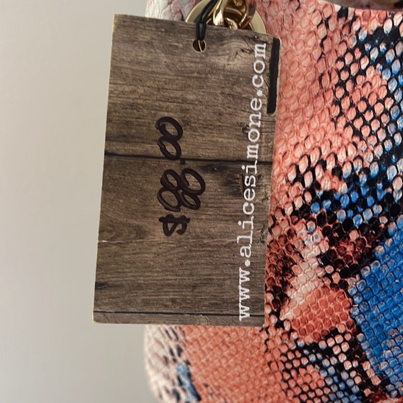 Peach,Blue and Black Python Draw String Mini Bag - Picture 8 of 11